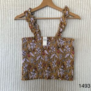 Aerie Jungle Thrills Smocked Tank Top Brown Pink Floral Size Small NWT Boho